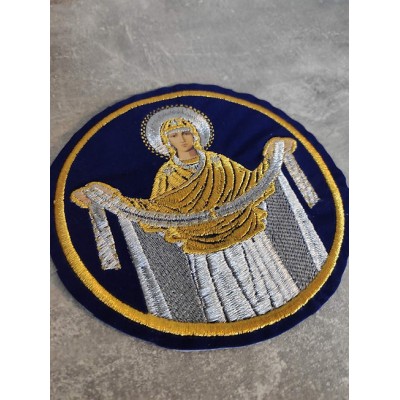 Liturgical embroidered vestment applique Virgin Orans- Round icon patch- Machine embroidery