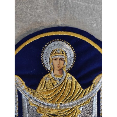 Liturgical embroidered vestment applique Virgin Orans- Round icon patch- Machine embroidery