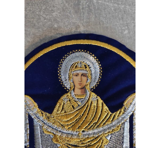 Liturgical embroidered vestment applique Virgin Orans- Round icon patch- Machine embroidery