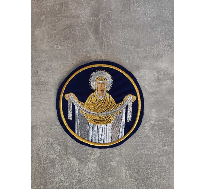 Liturgical embroidered vestment applique Virgin Orans- Round icon patch- Machine embroidery