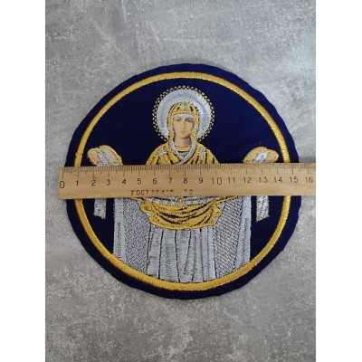 Liturgical embroidered vestment applique Virgin Orans- Round icon patch- Machine embroidery