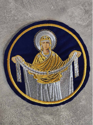 Liturgical embroidered vestment applique Virgin Orans- Round icon patch- Machine embroidery