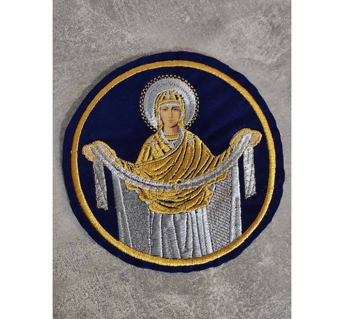 Liturgical embroidered vestment applique Virgin Orans- Round icon patch- Machine embroidery