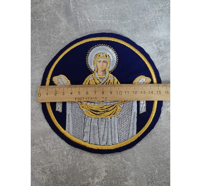 Liturgical embroidered vestment applique Virgin Orans- Round icon patch- Machine embroidery