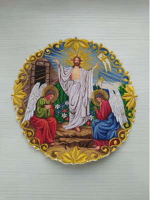 Liturgical embroidered vestment appliques - Round icon patch- Machine embroidery