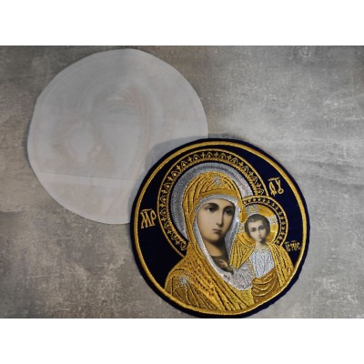 Liturgical embroidered vestment applique - Round icon patch- Machine embroidery icon of Virgin Mary