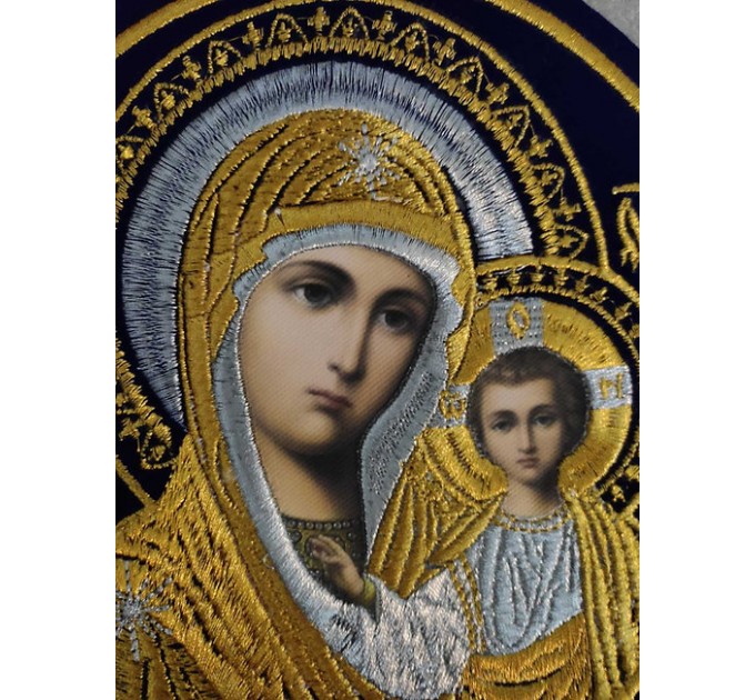 Liturgical embroidered vestment applique - Round icon patch- Machine embroidery icon of Virgin Mary