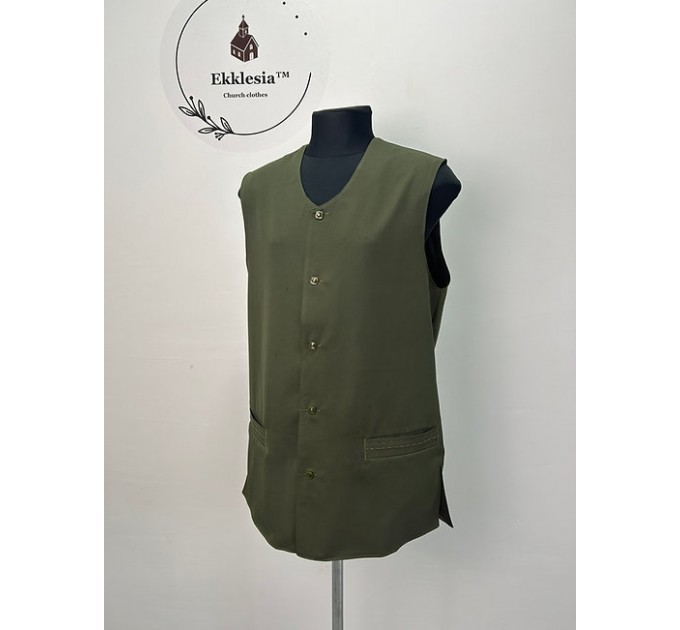 Chaplain vest in khaki color - Vest for priest without sleeves with pockets