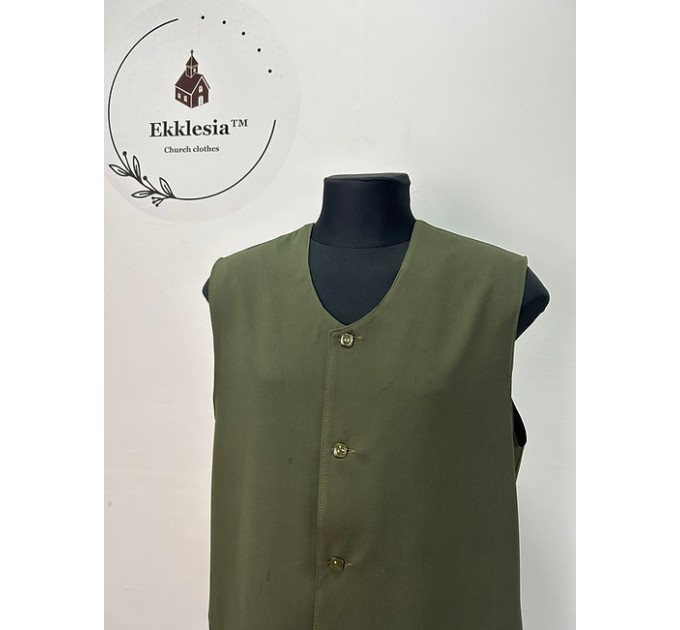 Chaplain vest in khaki color - Vest for priest without sleeves with pockets