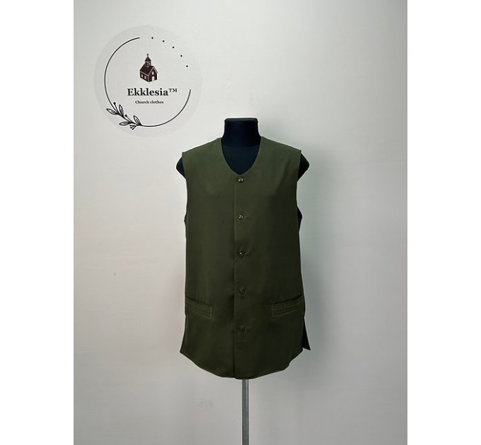 Chaplain vest in khaki color - Vest for priest without sleeves with pockets