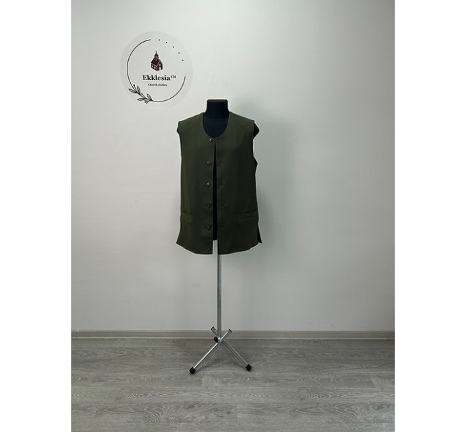 Chaplain vest in khaki color - Vest for priest without sleeves with pockets