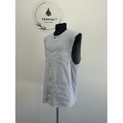 Embridered Vest with 4 pockets in linen-gabardine - Summer vest with 4 pockets