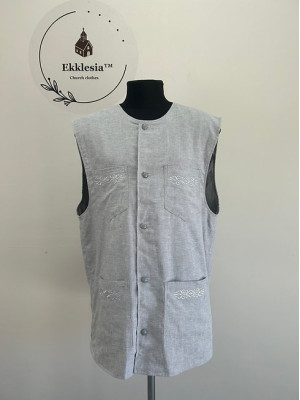 Embridered Vest with 4 pockets in linen-gabardine - Summer vest with 4 pockets