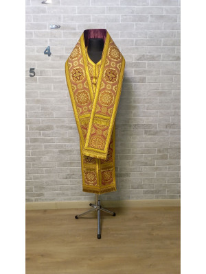 Bishop's Communion set in nonmetallic brocade - Bishop Stole and cuffs in brocade - Bishop set - Small omophorion - Epitrakhilion and cuffs