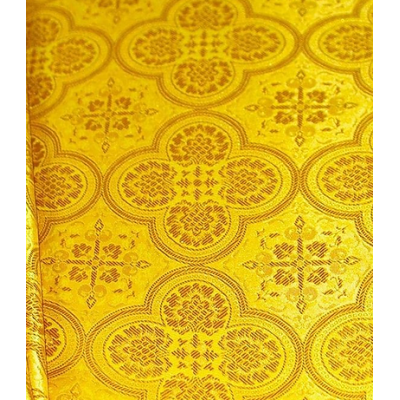 Yellow Cross Nonmetallic Greek Brocade - Church Brocade - Liturgical Brocade - Priest vestment's fabric