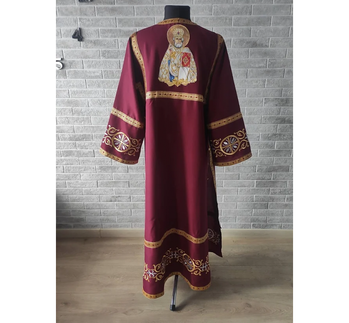 Embroidered Stichar with icon on the back - Altar server reader robe - Stichar