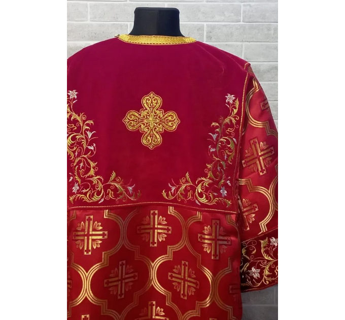 Combined embroidered and brocade sticharion - Stichar with the embroidery on red