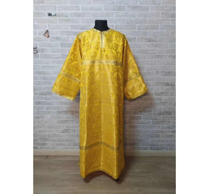 Yellow brocade Altar Server Reader Robe - Stikharion - Surplice - Rochet - Alb