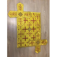 Orthodox Chalice Covers in greek brocade - Aer and chalice veils set in yellow brocade