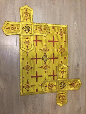 Orthodox Chalice Covers in greek brocade - Aer and chalice veils set in yellow brocade