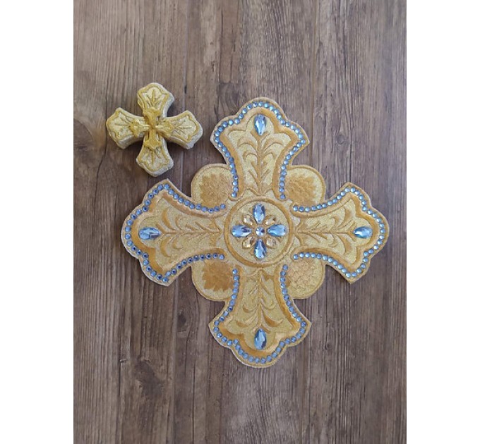 Set of 14 embroidered crosses for vestments with stones