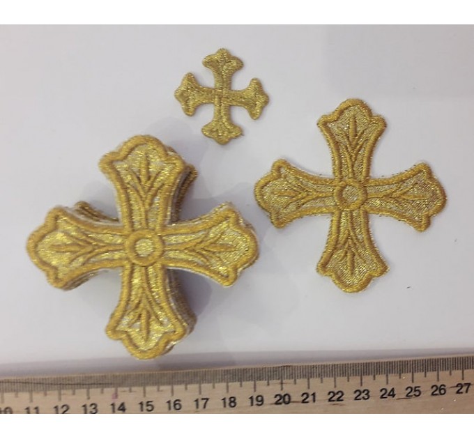 Set of 14 embroidered crosses for vestments with stones