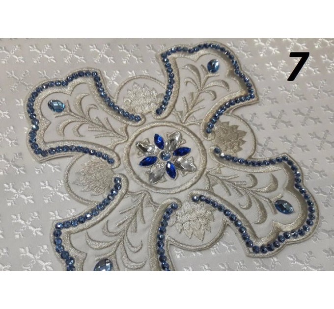 Set of 14 embroidered crosses for vestments with stones