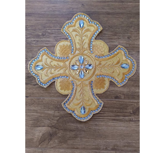 Set of 14 embroidered crosses for vestments with stones