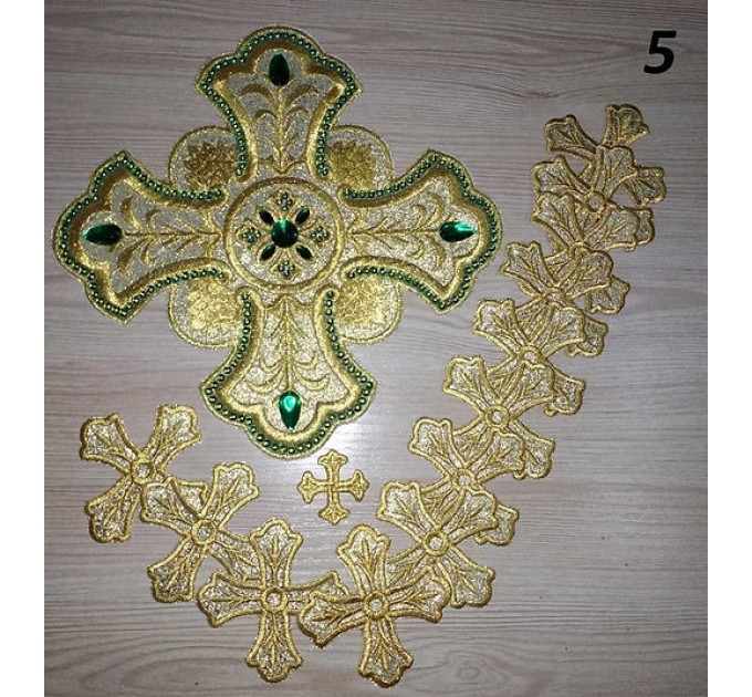 Set of 14 embroidered crosses for vestments with stones