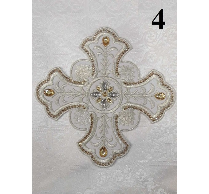 Set of 14 embroidered crosses for vestments with stones