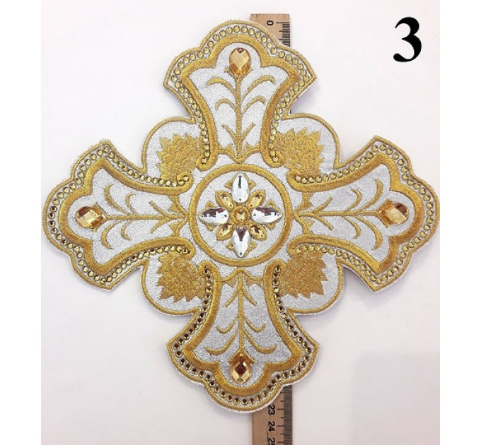 Set of 14 embroidered crosses for vestments with stones