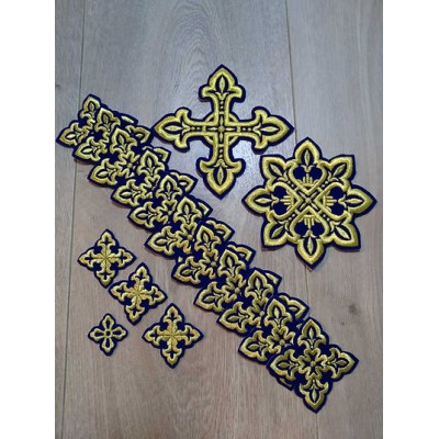 Orthodox set of 17 embroidered crosses for Priest's vestments in greek style