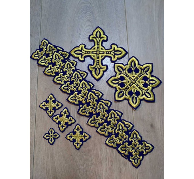 Orthodox set of 17 embroidered crosses for Priest's vestments in greek style