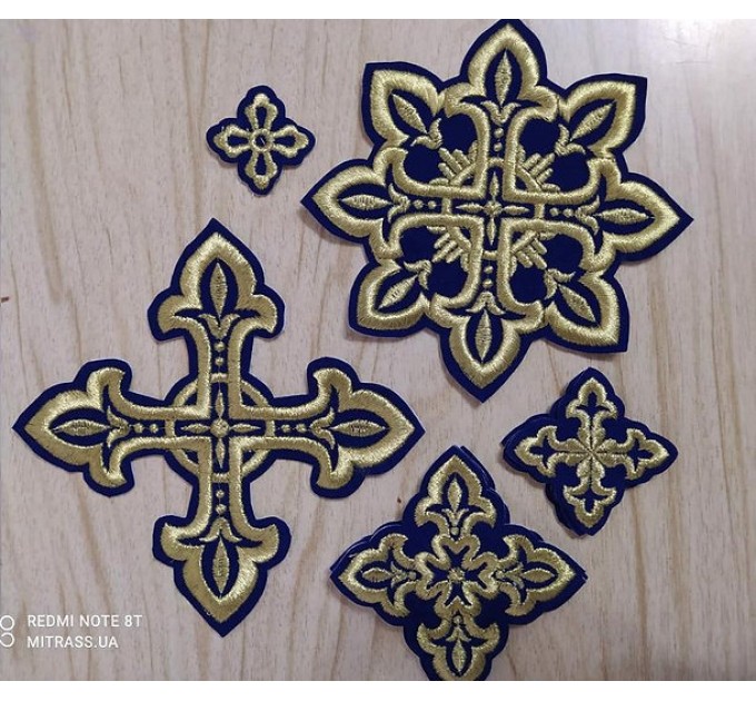 Orthodox set of 17 embroidered crosses for Priest's vestments in greek style