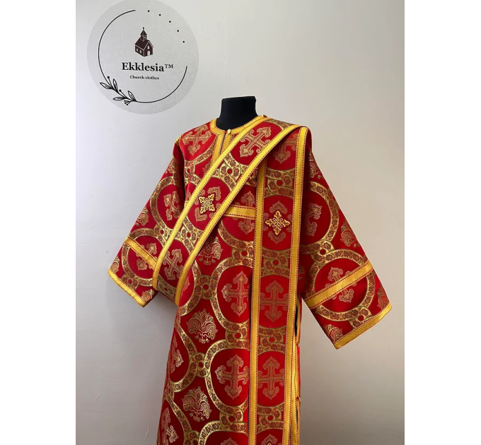 Orthodox vestment set - Sticharion and orar on church brocade fabric