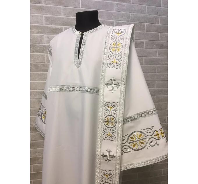 Deacon's embroidered vestment - Stichar and orar with silver embroidery