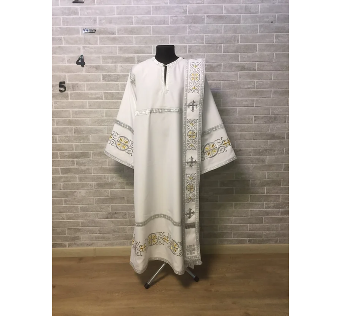 Deacon's embroidered vestment - Stichar and orar with silver embroidery