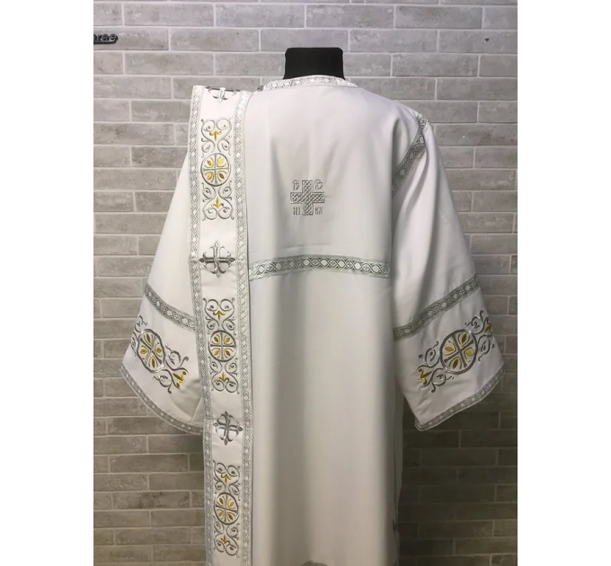 Deacon's embroidered vestment - Stichar and orar with silver embroidery
