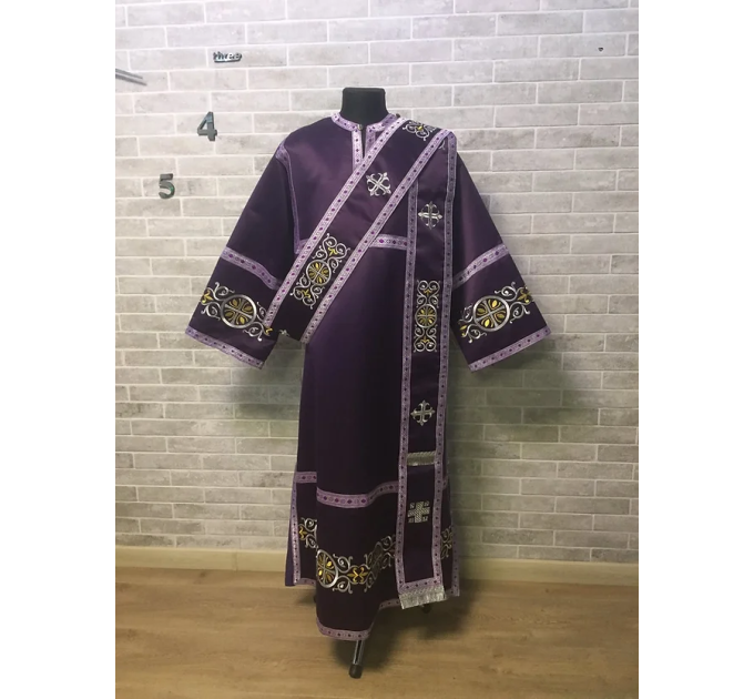 Deacon's embroidered vestment - Stichar and orar with silver embroidery