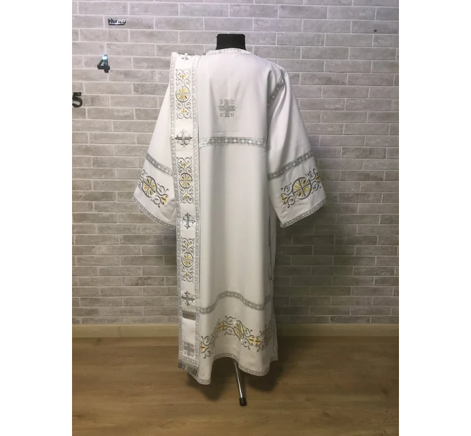 Deacon's embroidered vestment - Stichar and orar with silver embroidery