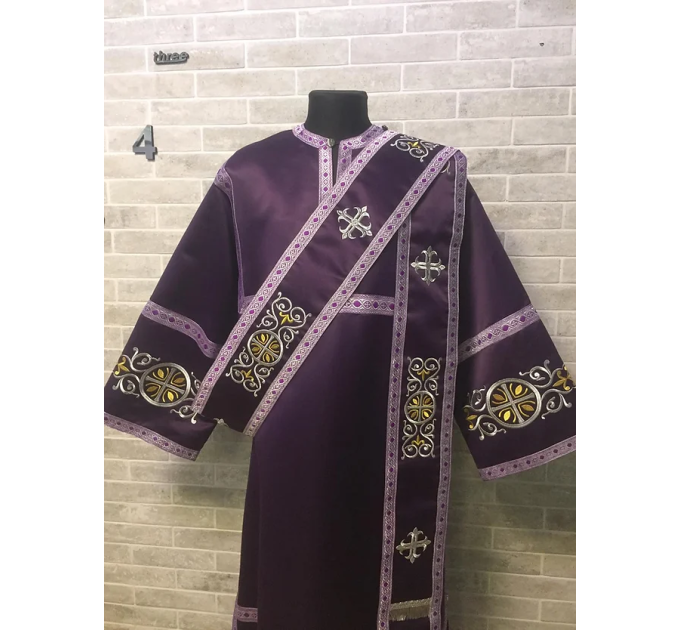 Deacon's embroidered vestment - Stichar and orar with silver embroidery