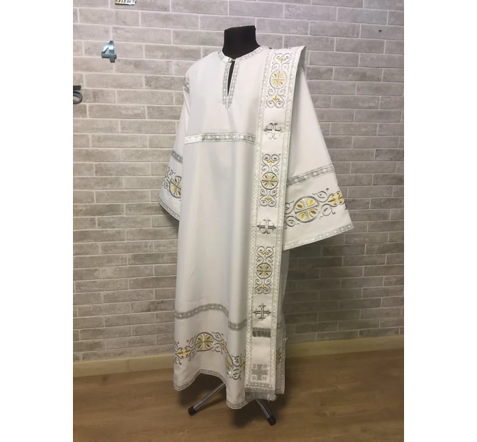 Deacon's embroidered vestment - Stichar and orar with silver embroidery