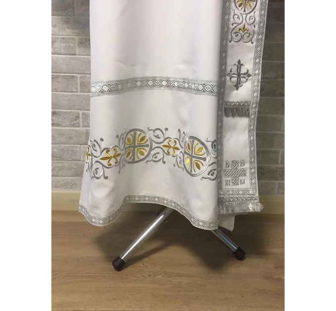 Deacon's embroidered vestment - Stichar and orar with silver embroidery