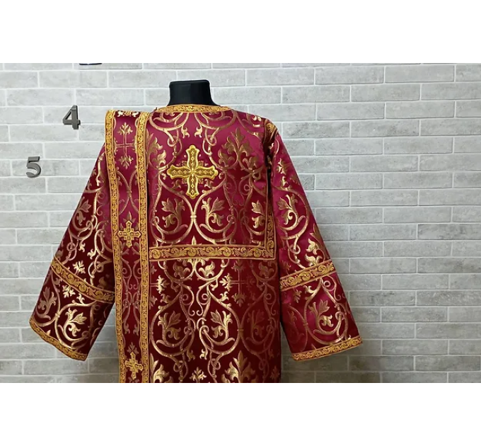 Burgundy deacon's liturgical Orthodox Vestment -Sticharion and orar