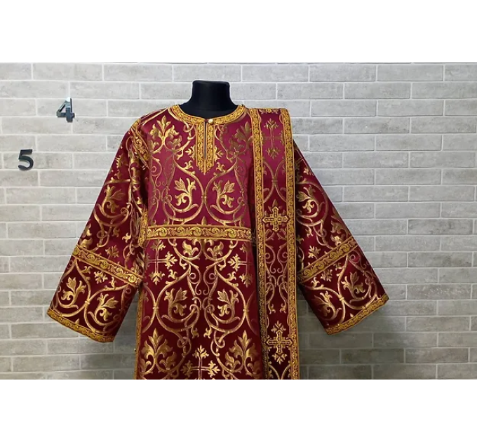 Burgundy deacon's liturgical Orthodox Vestment -Sticharion and orar
