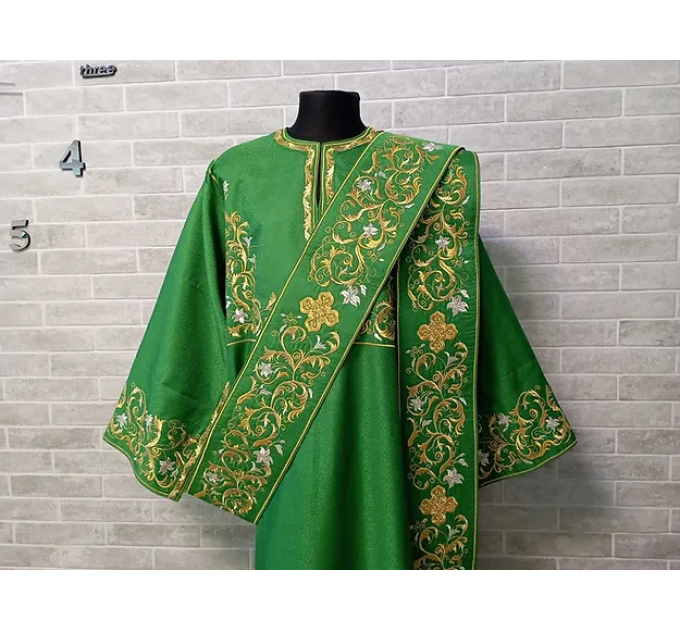 Green embroidered Deacon's vestments set - Deacon's alb - Orthodox Vestment