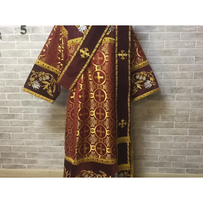 Combined velvet and brocade Deacon's vestments set - Deacon's alb - Orthodox