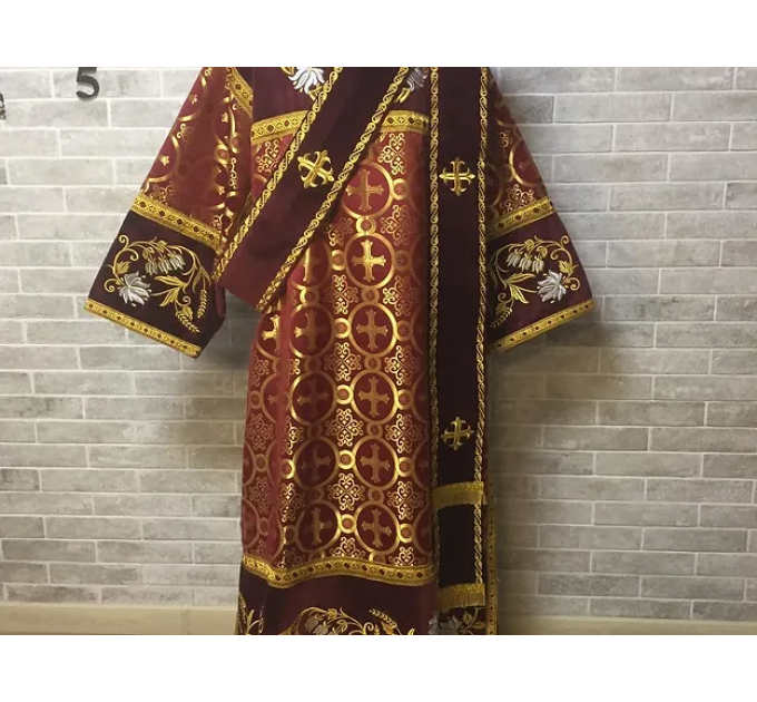 Combined velvet and brocade Deacon's vestments set - Deacon's alb - Orthodox