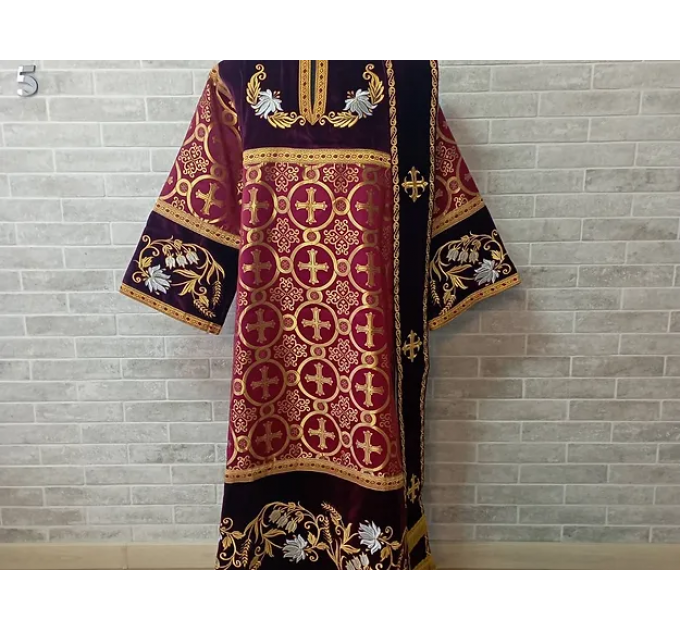 Combined velvet and brocade Deacon's vestments set - Deacon's alb - Orthodox