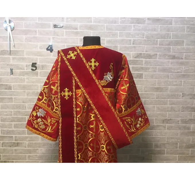 Combined velvet and brocade Deacon's vestments set - Deacon's alb - Orthodox